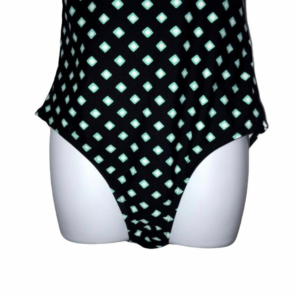 Catalina One Piece Swimsuit Womens L 12 14 Black Aqua Geometric Diamond Summer - Picture 3 of 9